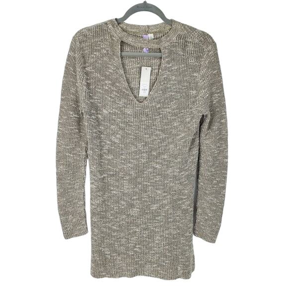 Francescas Tunic Sweater Dress S Cable Knit V Keyhole Neutral Minimalist USA NWT - Picture 1 of 10